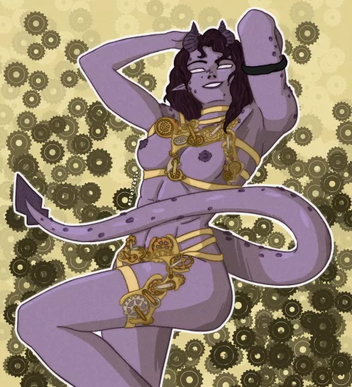 (artsbykale) drew my tielfing artificer in some clockwork lingerie