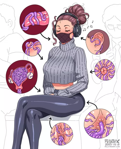 Complete symbiose with a tentacular alien pet (art by Fellatrix)