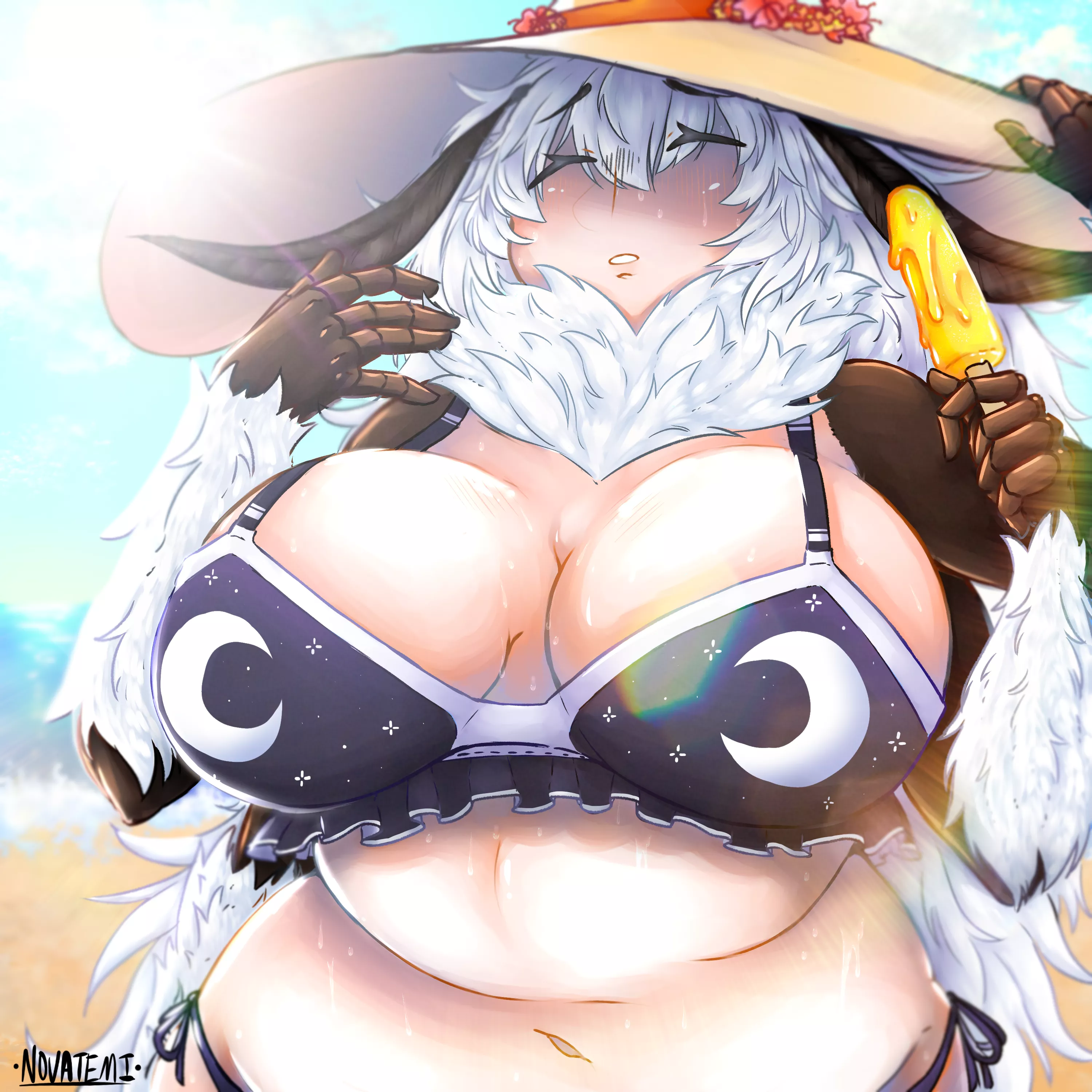 (OC) Fluffy Moth Girl Surane at the beach, since you guys seemed to like her so much! [Novatemi]