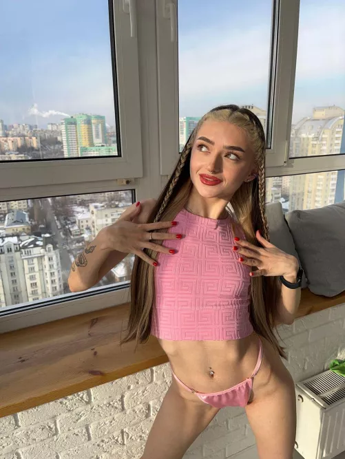 Pink panties are wet, take them off without using your hands