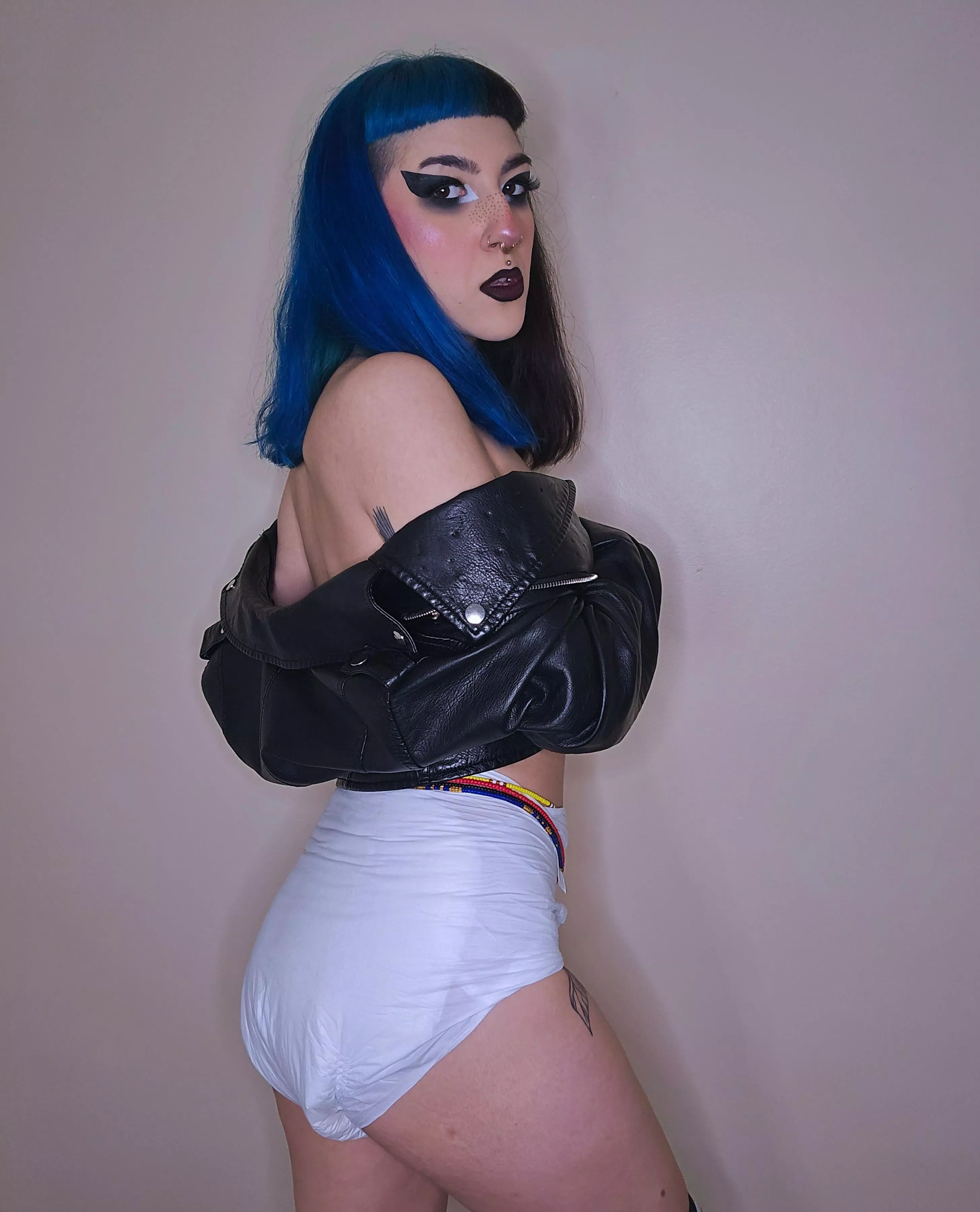 Your fav goth diaper slut now available in blue!!