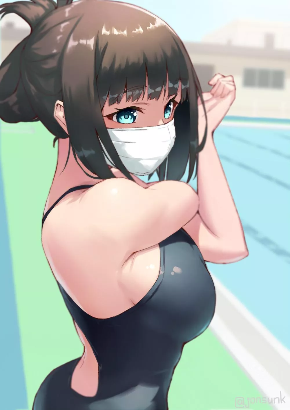 Hassu stretches herself before take Swimming Lesson [SSSS Gridman] (Jonsun)