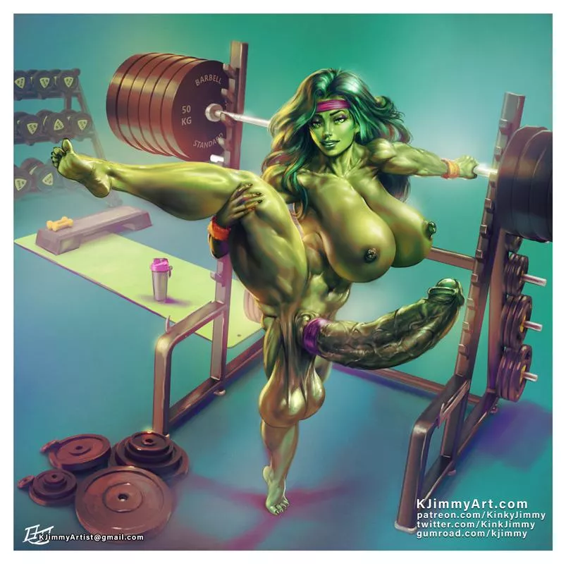 She Hulk ready to pump iron (Artist:KinkyJimmy)