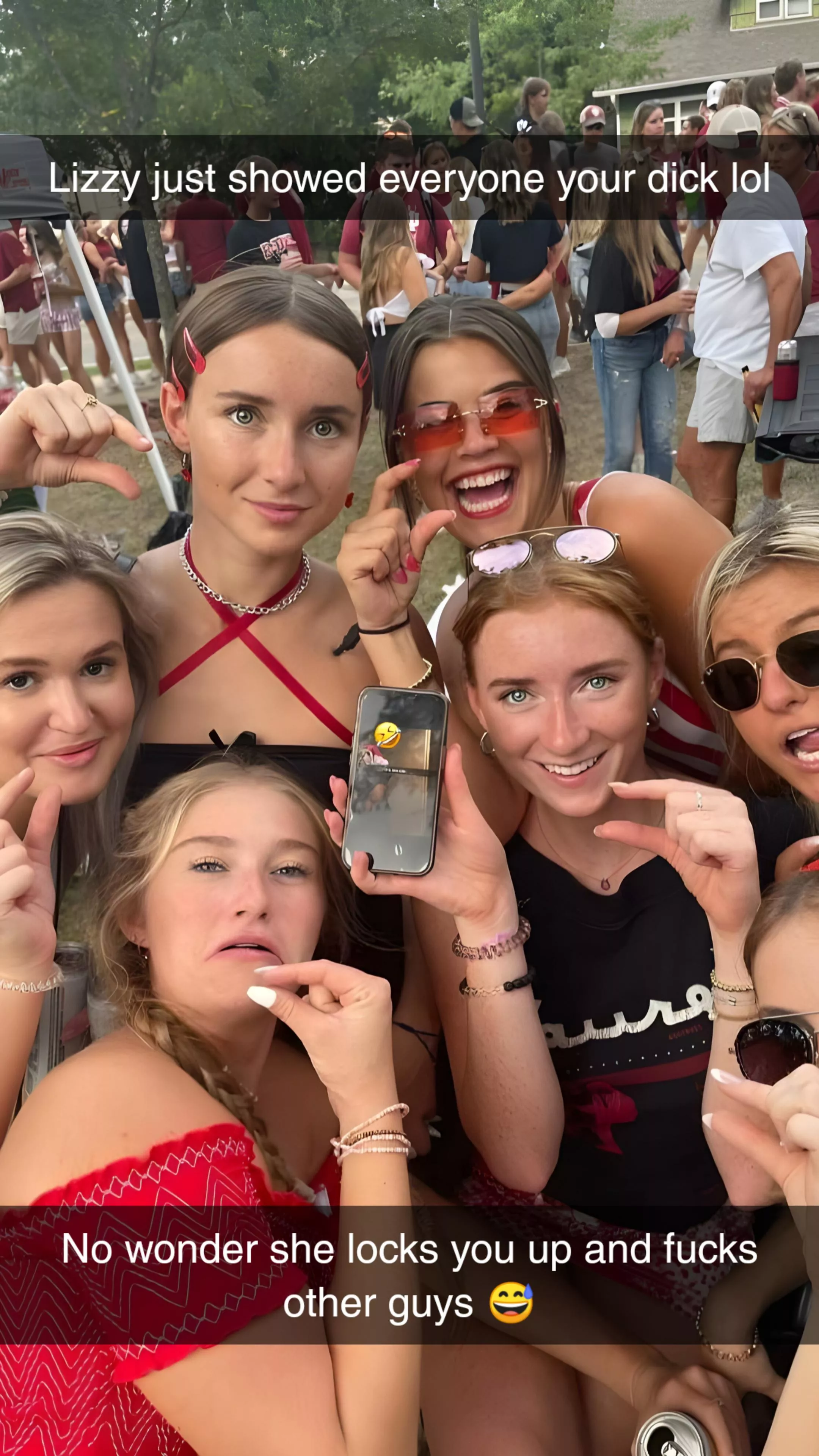 Showed your tiny dick to her friends