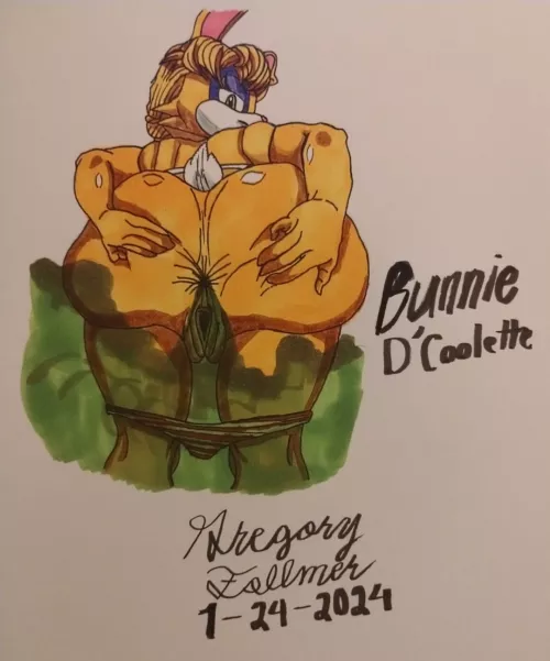 Naked Bunnie D'Coolette with American flag patterned bikini.