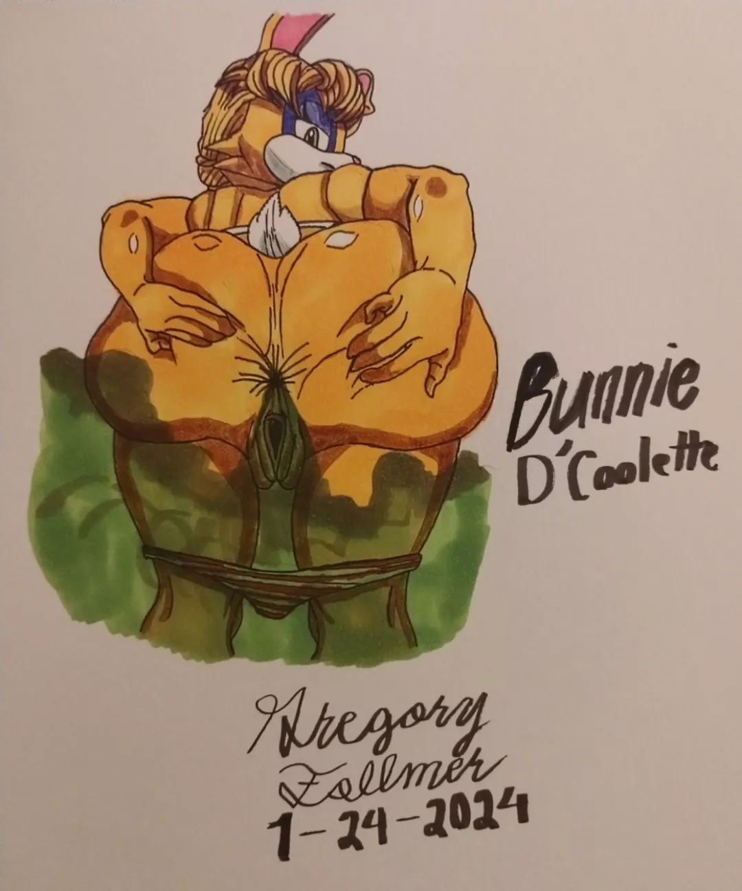 Naked Bunnie D'Coolette with American flag patterned bikini.