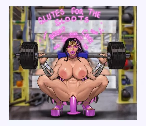 A super hero, once the ultimate icon of hope. She now lives to work out, the pleausre she gets from getting a pump... she doesn't care who sees or who touches her, as long as she can squat, she will be happy (weakj)