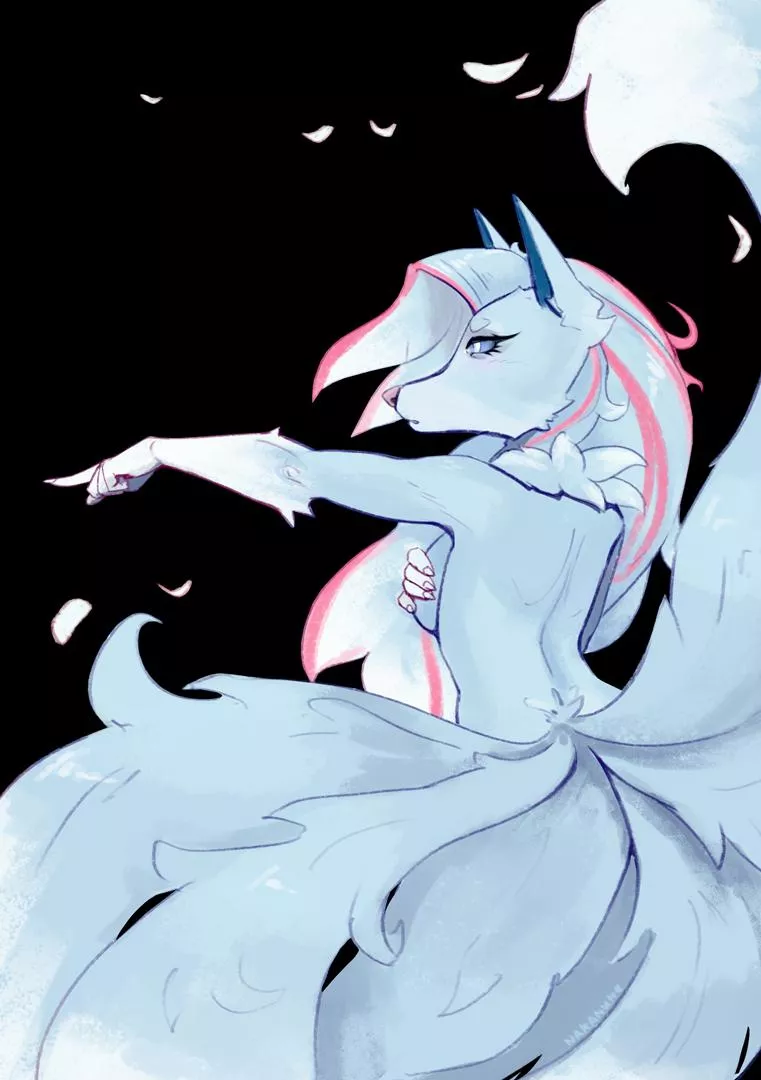 Hi-hi! Look at my last ych drawing. A nine-tailed named Spine.