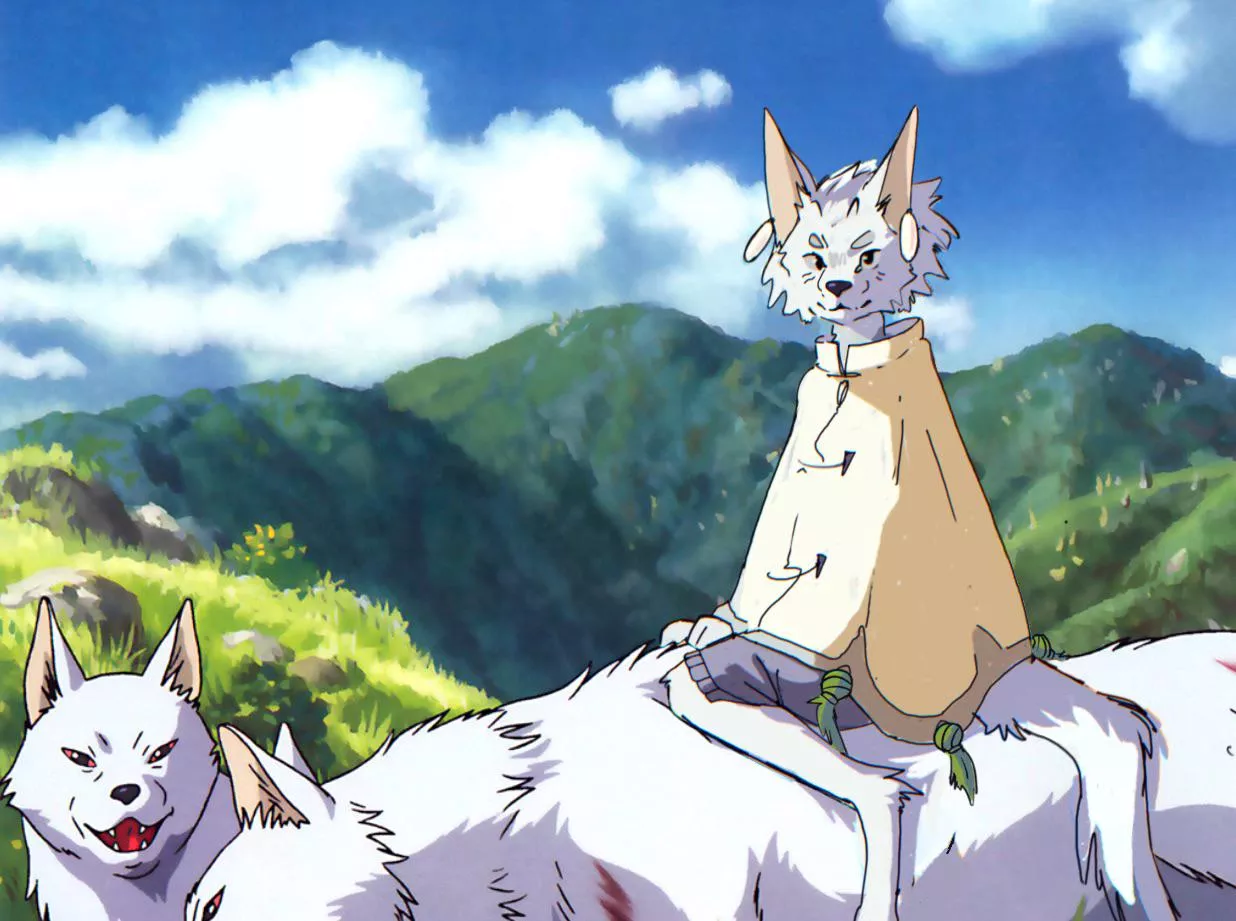 I drew my sona over a frame of Princess Mononoke