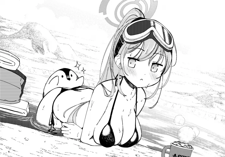 Lucky penguin clapping Eimi's cheeks