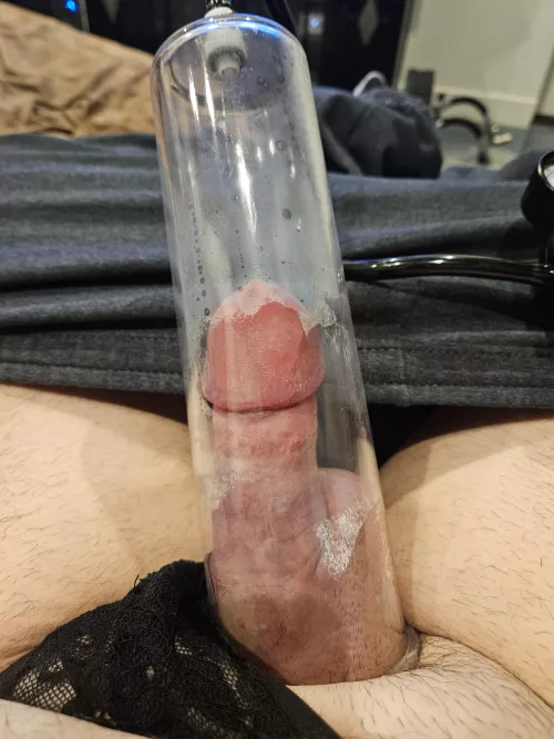 Pumping, thong to the side.