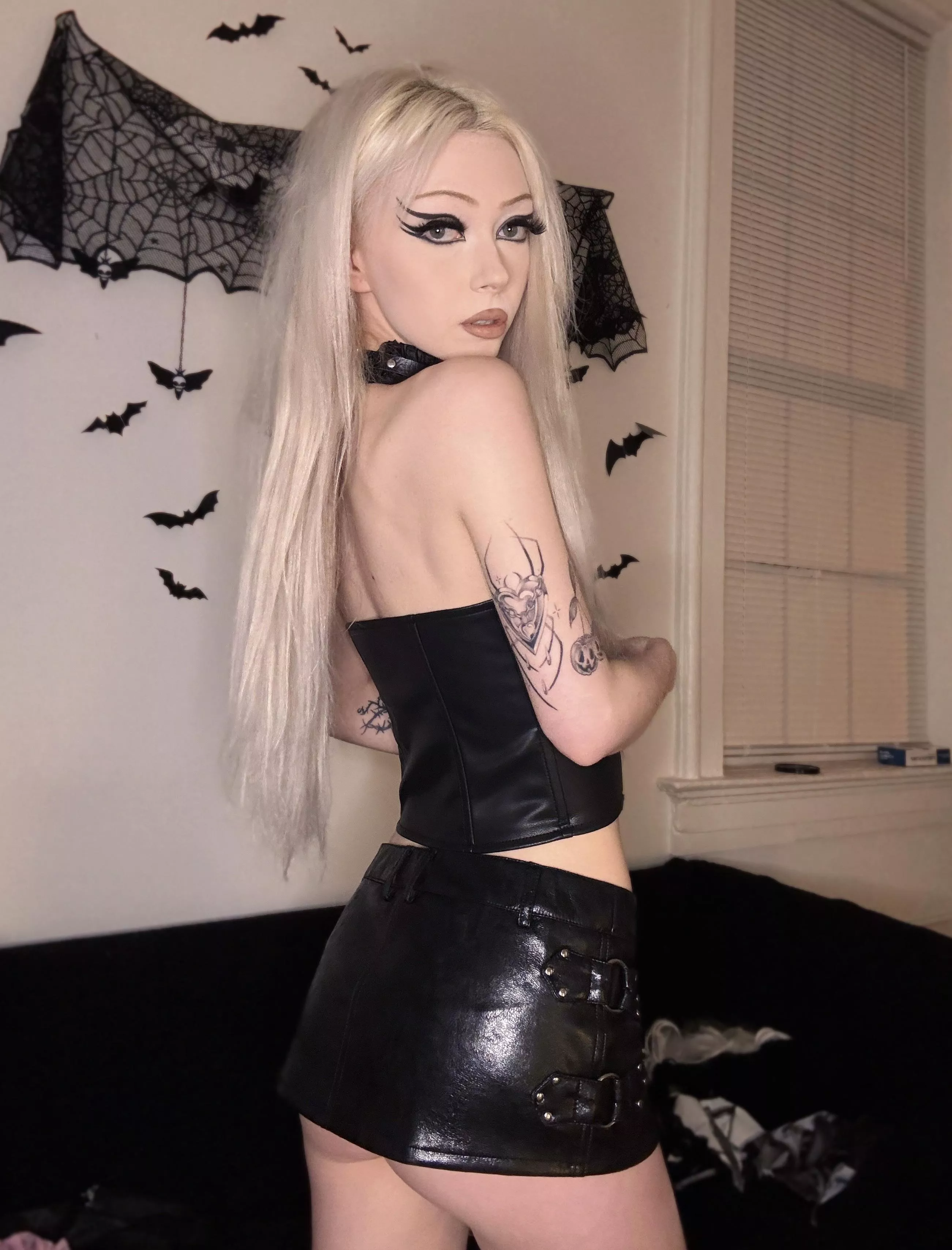 this leather skirt couldn’t be any shorter