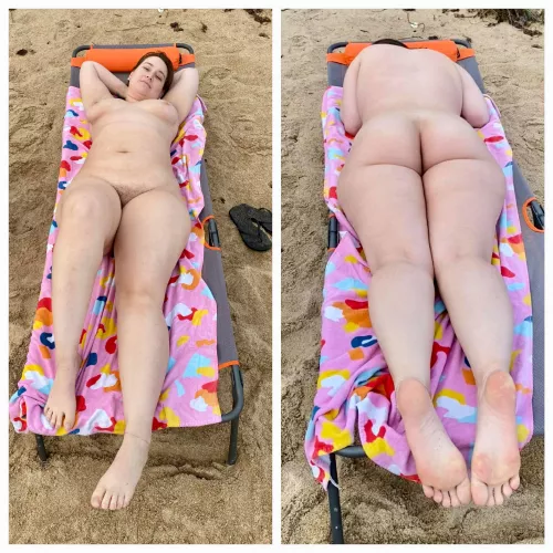 Can this curvy girl with a hairy pussy tan naked beside you ?