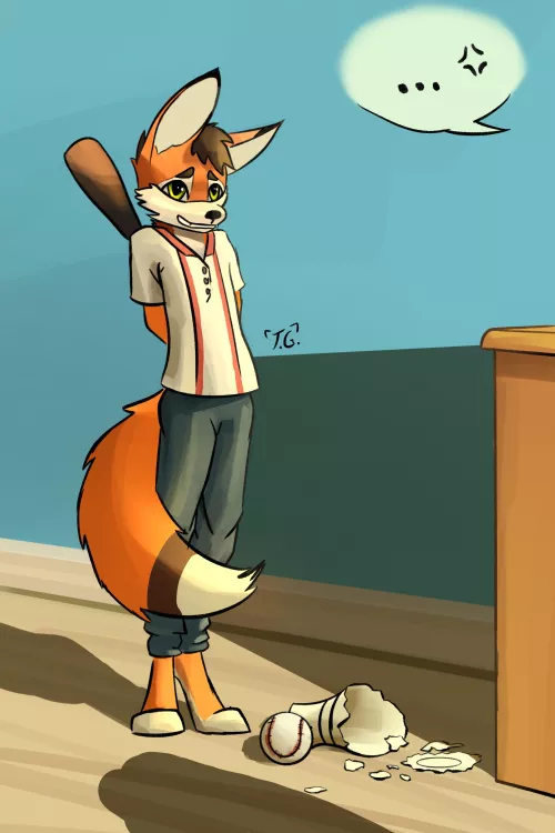 “Heh heh. Oops…” (art by me)