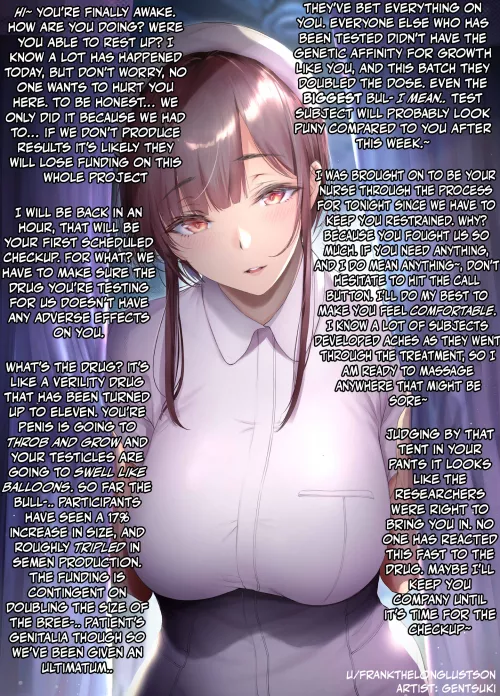 You became an unwilling test subject after your 23 and me data was sold to some shady researchers. [bound] [non-con] [nurse] artist: gentsuki