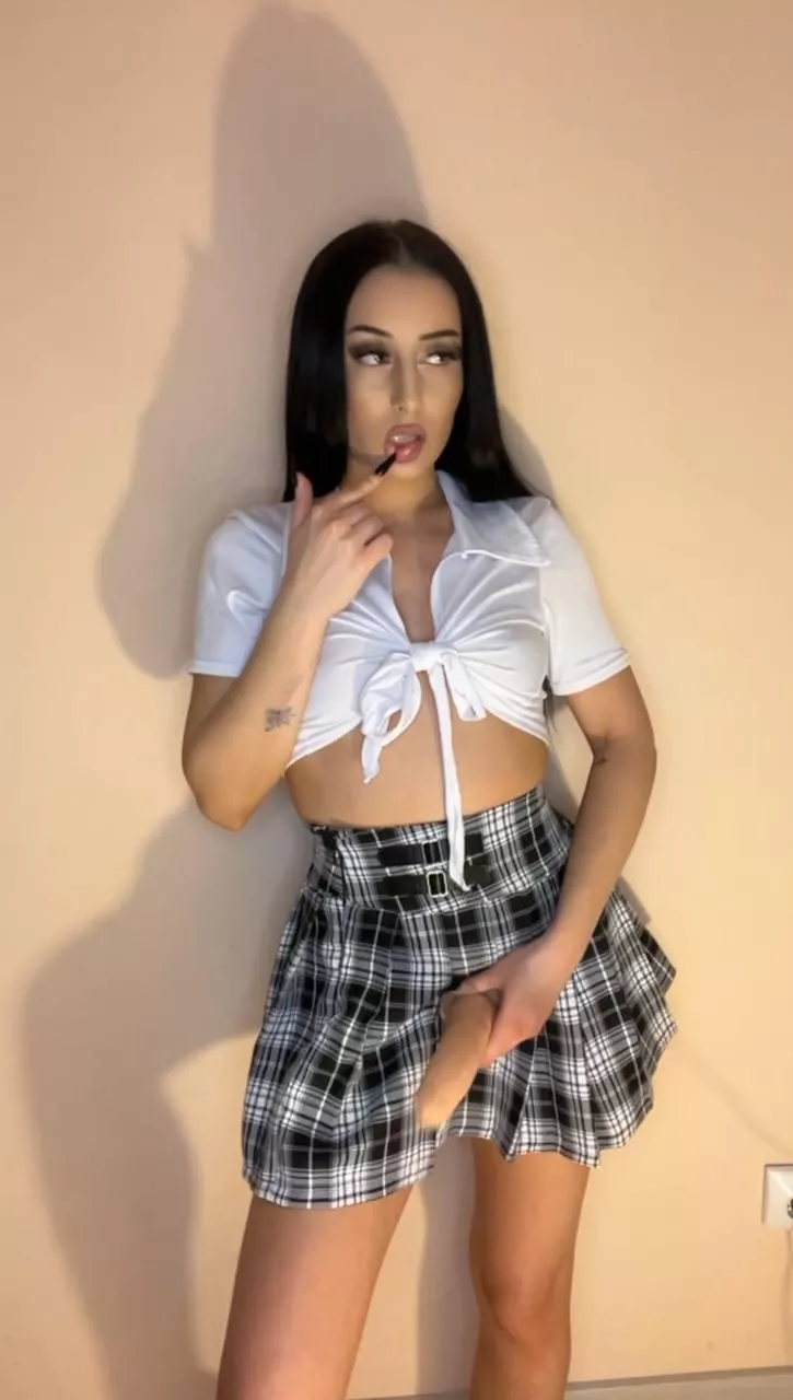 Ready to gag on mommy's big cock before she fucks you with it