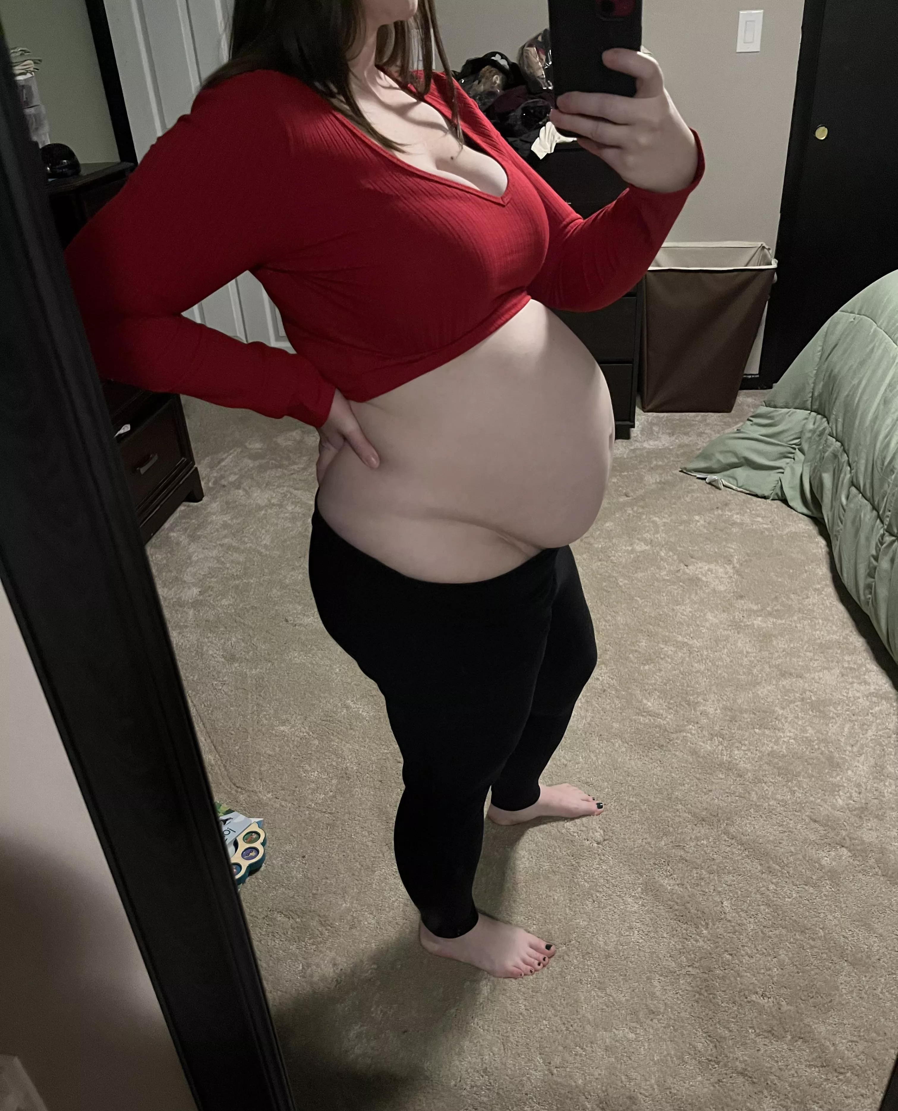 Crop top with my twin pregnancy belly!