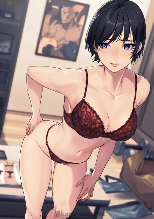 short haired milf in red lingerie [original]