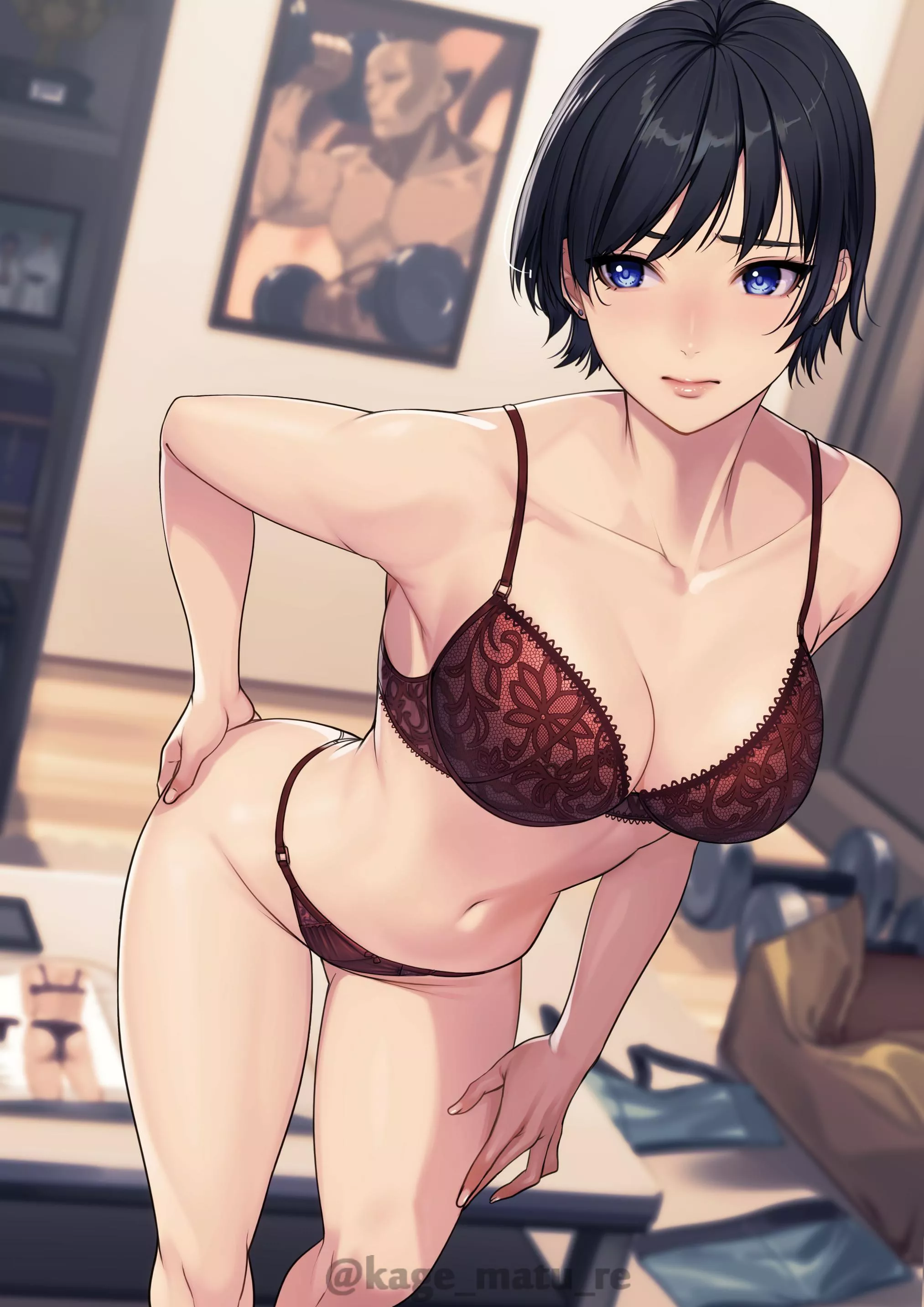 short haired milf in red lingerie [original]