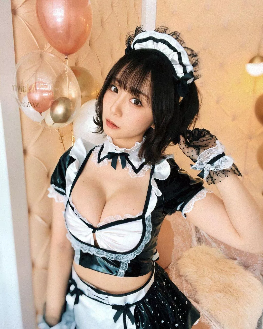Adorable maid with beautiful balloons