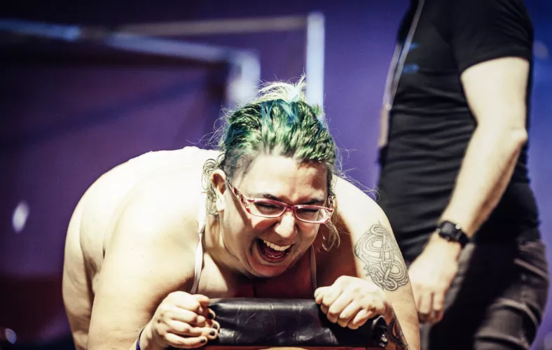 Getting my ass beat by a wrench and a tire! My reaction is always to laugh...