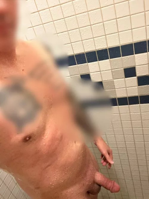 Having some fun in the shower in the locker room shower