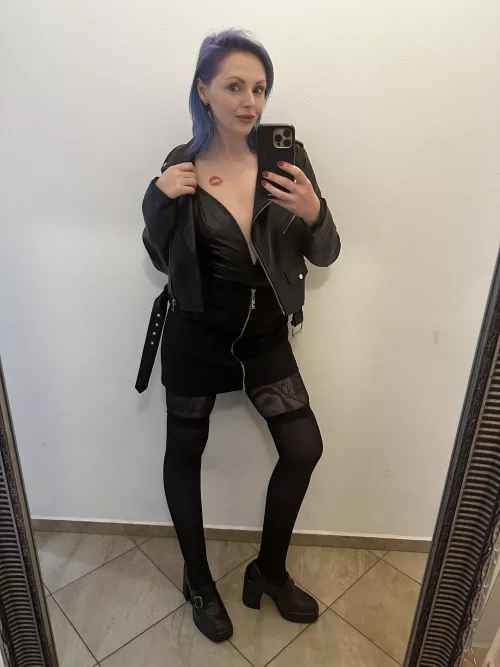 Tonight’s date, leather jacket, body suit and shoes