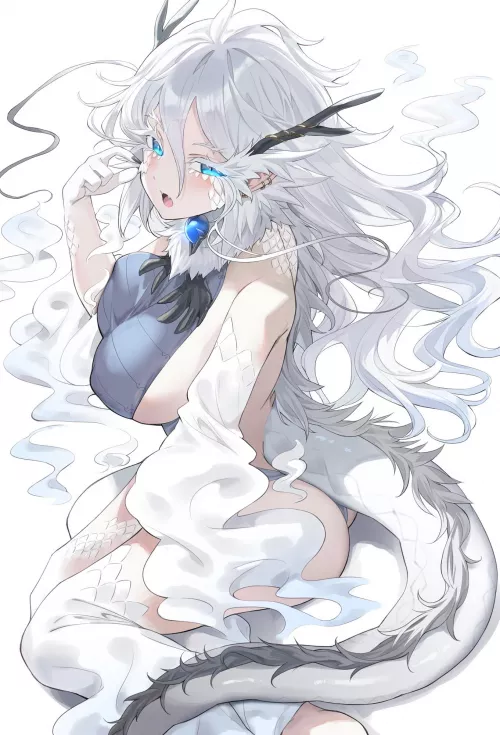 silver hair blue eyes dragon [original]