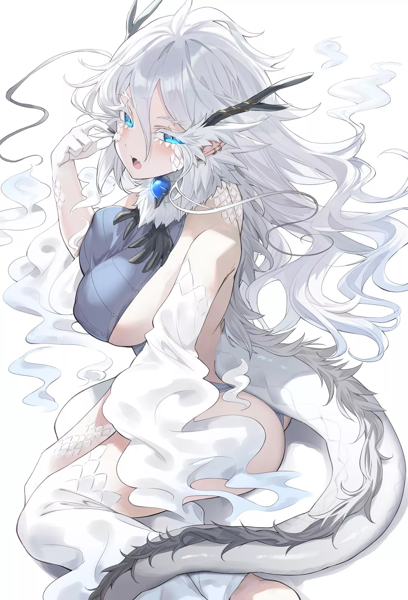 silver hair blue eyes dragon [original]