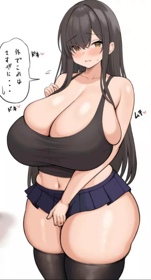 LF Mono source: 1girl, short skirt, big breasts, thighhighs, thick thigs. blushing