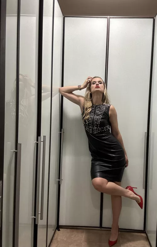 Black leather with a little red