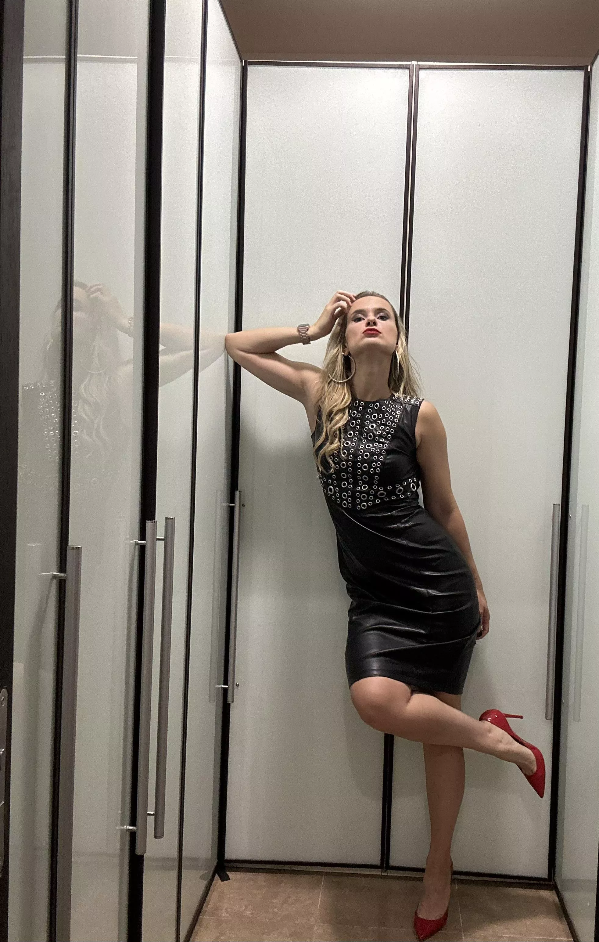 Black leather with a little red