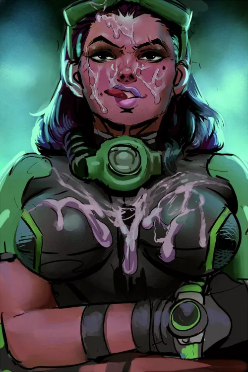Cum on Sombra’s tits