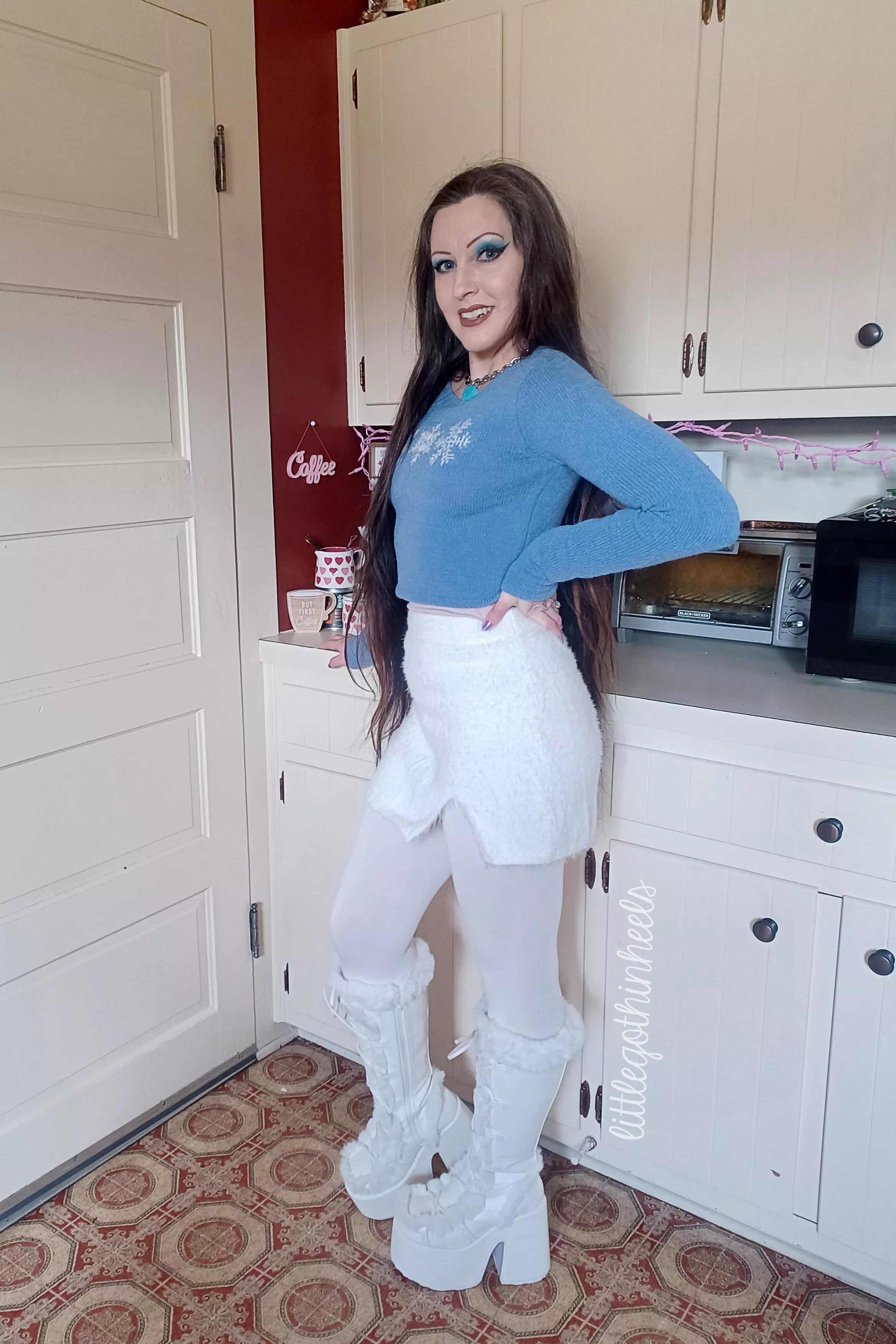 fuzzy mini skirt and fur boots