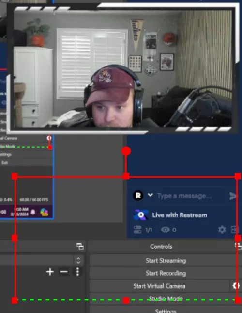 How do I move the red lines so it moves over my webcam overlay source? Not sure how it got moved down here.