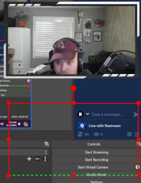 How do I move the red lines so it moves over my webcam overlay source? Not sure how it got moved down here.