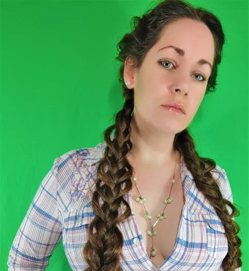 Loop braid with long brown hair