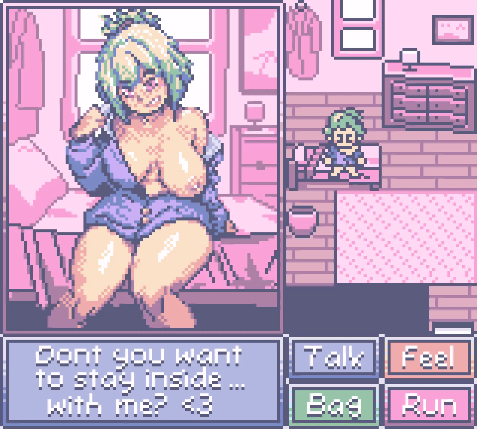 Mock up concept for a dating sim on the Game Boy Color, what do you think?