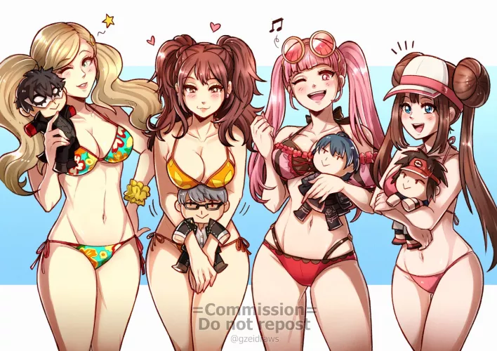 Ann, Rise, Hilda and Rosa in bikinis (Gzeidraws)