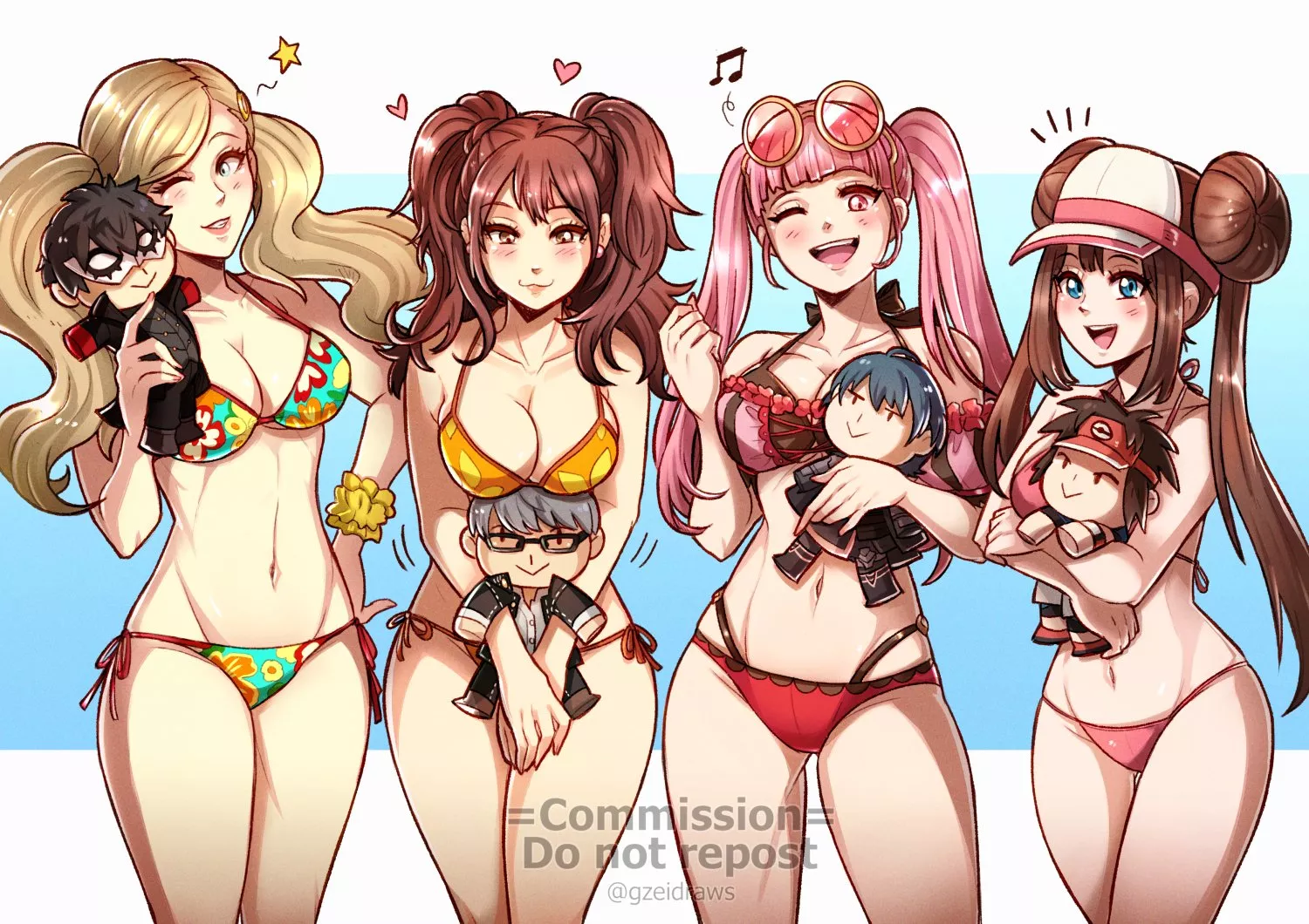 Ann, Rise, Hilda and Rosa in bikinis (Gzeidraws)