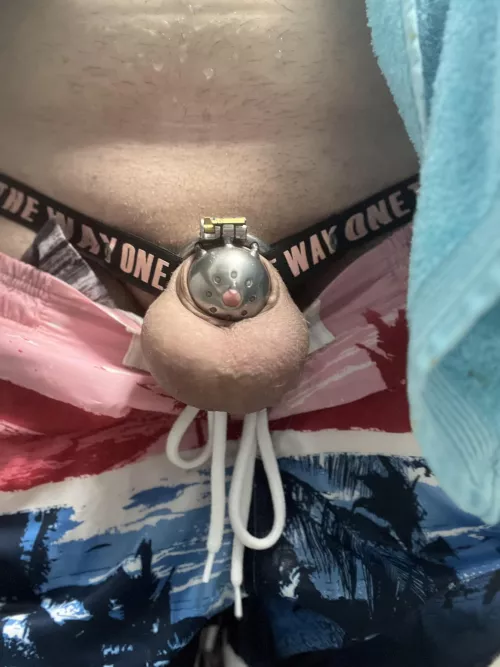 First time wearing my cage to go swimming in public