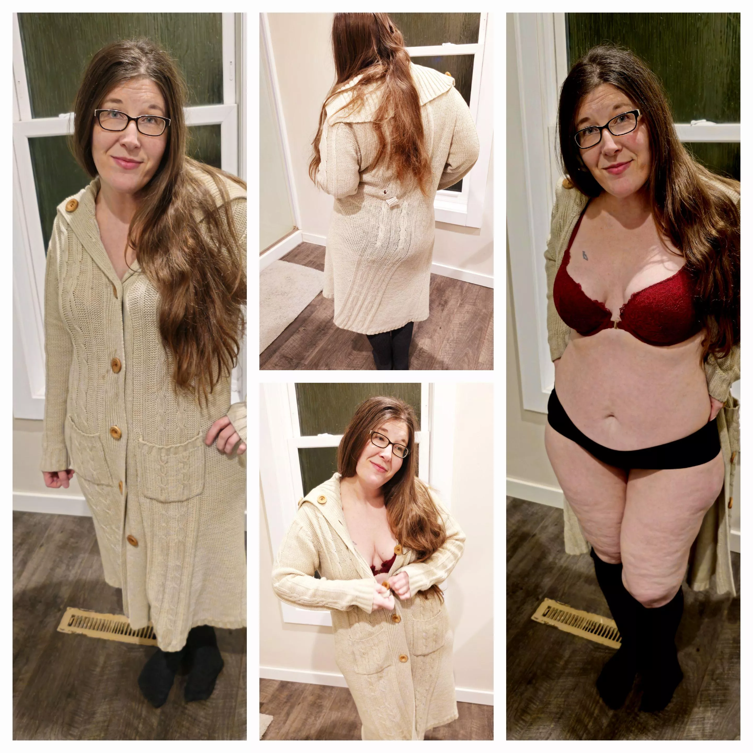 What my wife is wearing to her night alone with her boyfriend while I stay home. I only get to listen over the phone for the first session.