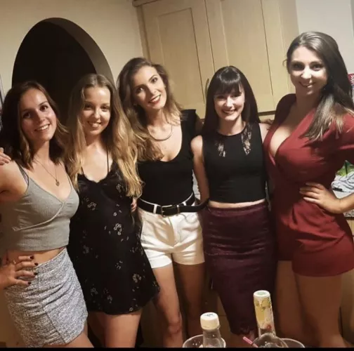 Good looking girls but red jumpsuit takes the busty title