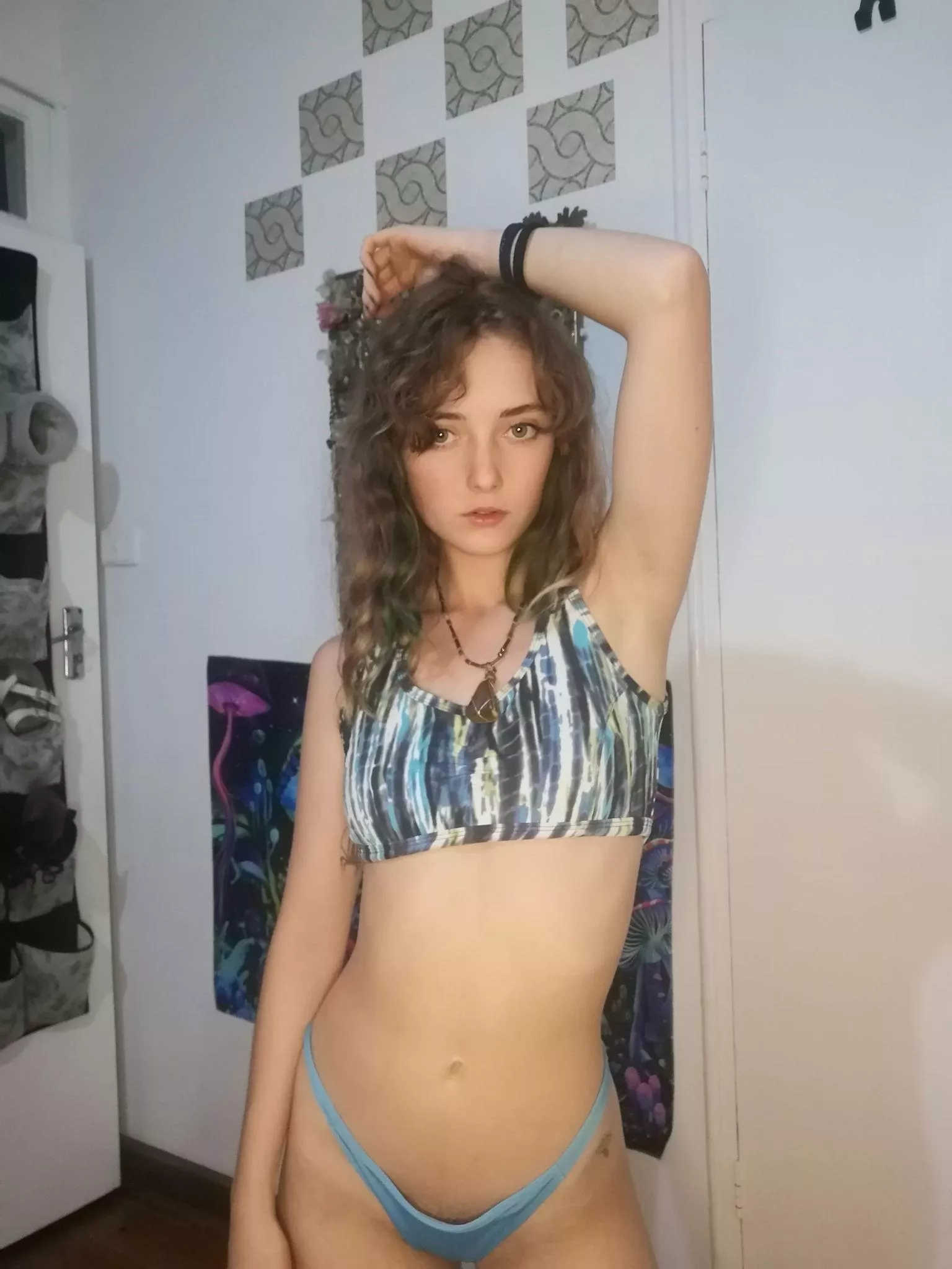 blue bikini top, confident gaze, u ready lover F18