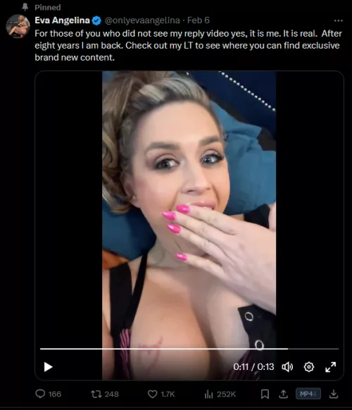 [Eva Angelina] is...BACK (at least according to her)