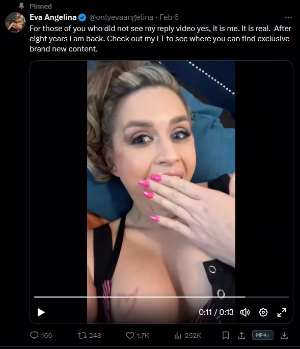 [Eva Angelina] is...BACK (at least according to her)