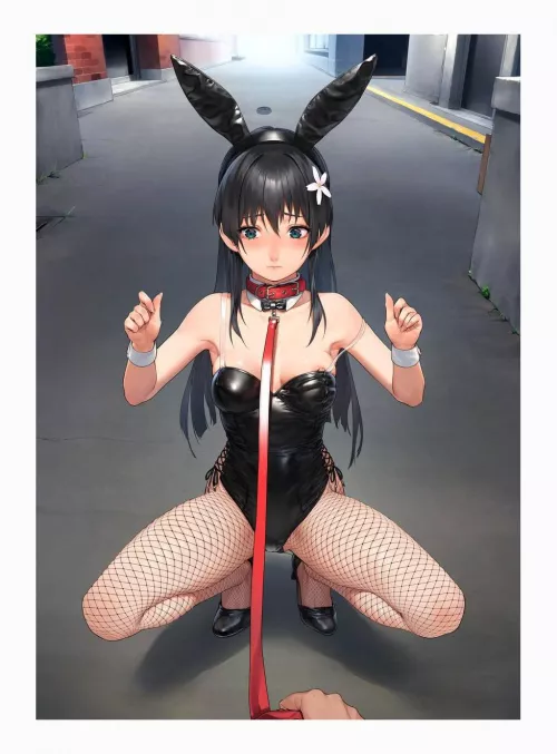 Bunny girl taken for a walk but allowed to sit down to fix her outfit by びーん / Beeeeen