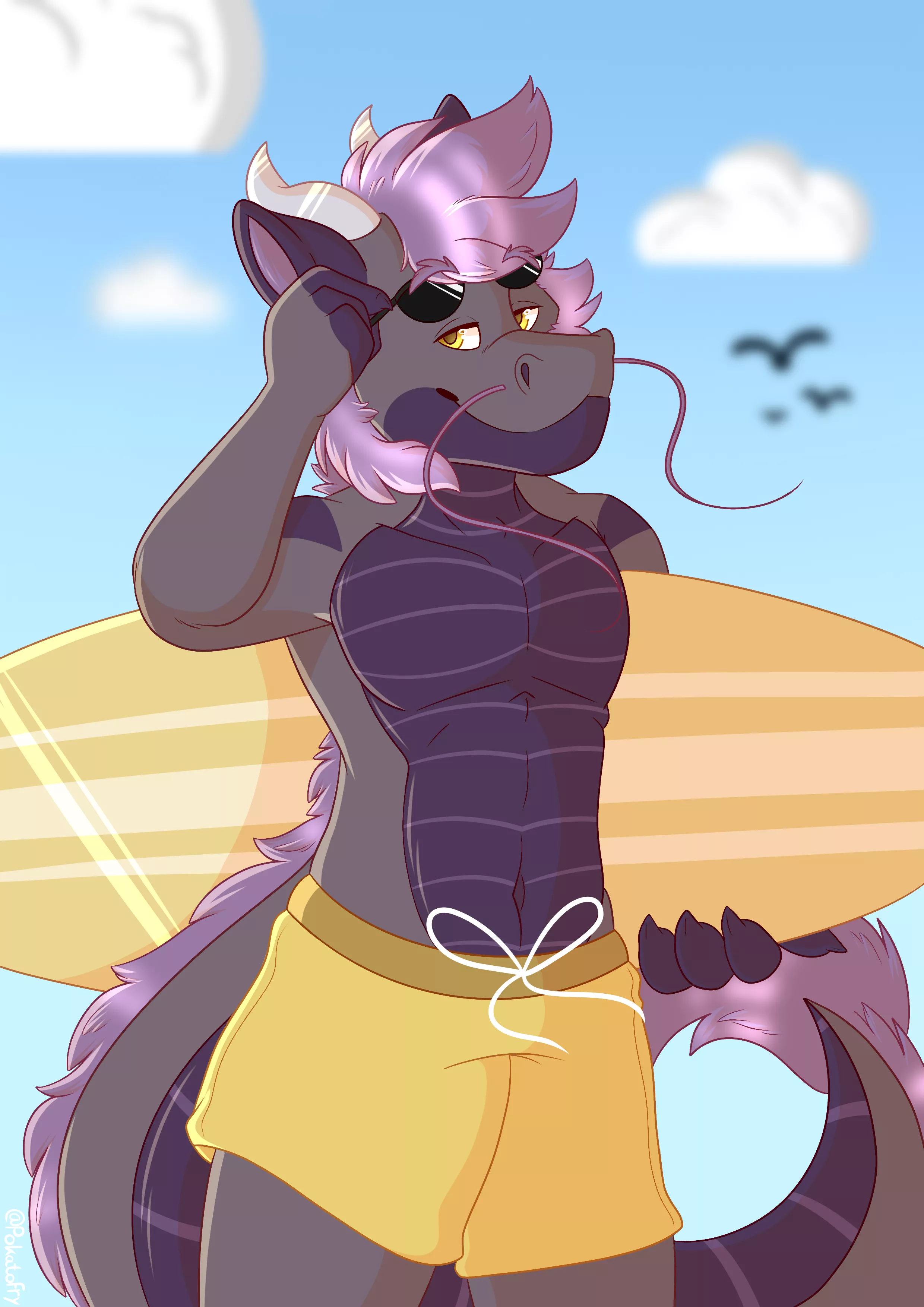 Dragon at the beach! 🐉🏖️ [Art by me, @PokatoFry on Twitter]