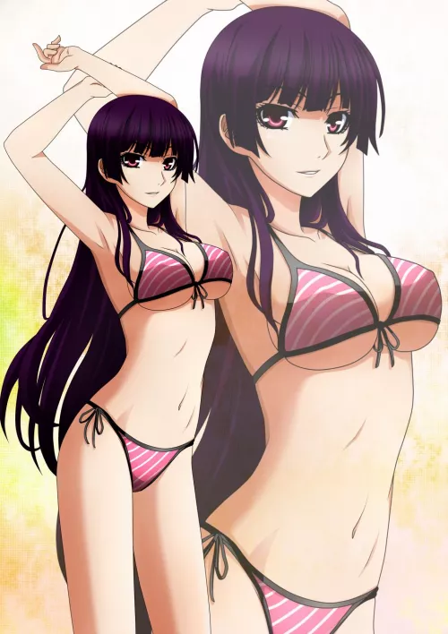 Kanoe Yuuko shows off her Striped Pink Bikini [Tasogare Otome X Amnesia] (Kenken)