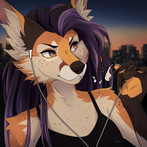 What kind of music is she listening to? 🦊 ☾✦ [ art by me • If you want an icon like this, the form and pricing link is in the comments ]